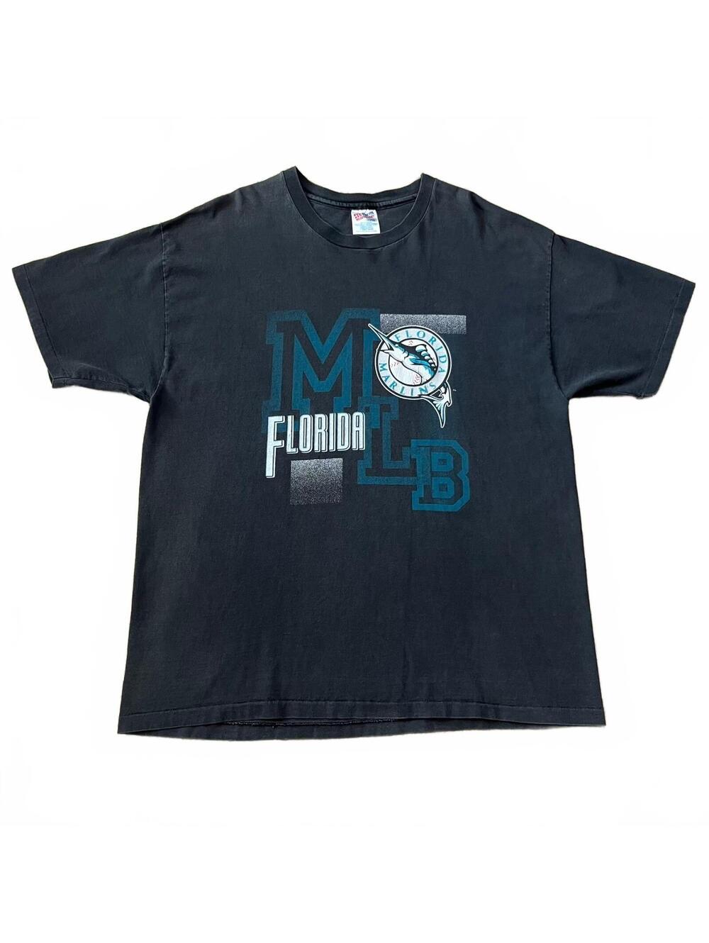 Vintage 90's Florida Marlins MLB T Shirt Single Stitch Black Size XL